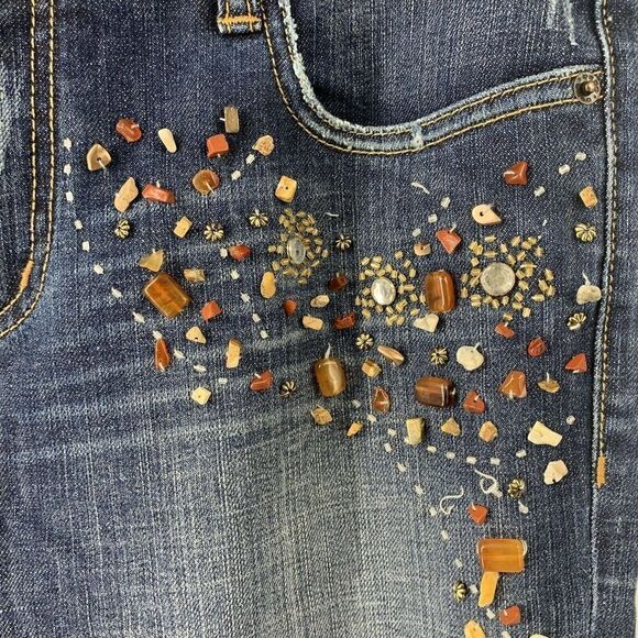 Bebe Y2K Jeans Beaded Size 30 Boot Cut Bohemian Stone Embellished Low Rise 2000s - Picture 6 of 9